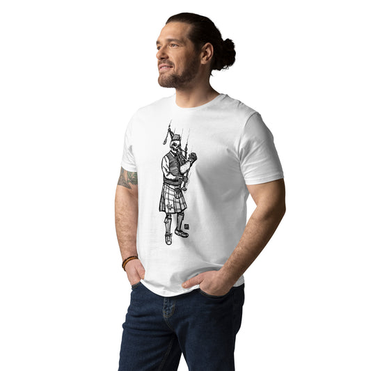 LiberationKilt: PIPEBONG HIT White/Khaki Unisex T-Shirt with B/W Illustration
