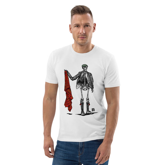 LiberationKilt: DISROBED KILT White Unisex T-Shirt with Colour Illustration