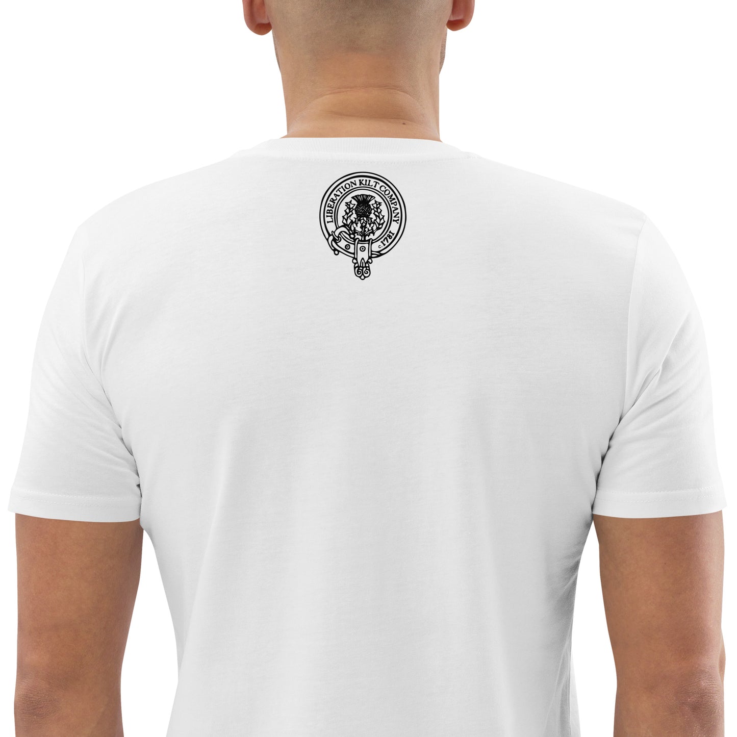 LiberationKilt: 'Skelton in the Wilderness' Organic White/Military Unisex T-Shirt with Black Illustration